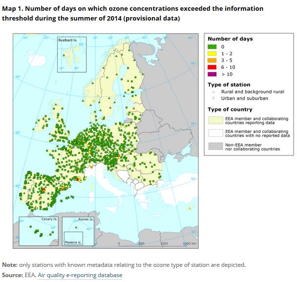 3.Wyniki pomiarów stężeń zanieczyszczeń W roku 2015 w europejskiej sieci informacji i obserwacji środowiska kontynuowana była informacja on-line o stężeniach ozonu na uruchomionej w 2006 roku stronie