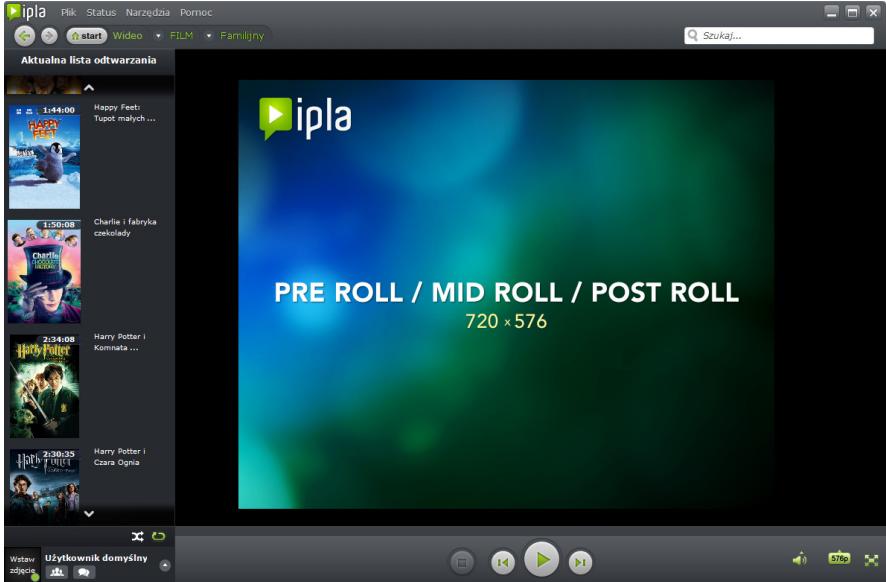 Spot reklamowy emitowany przed, w trakcie, lub po materiałach video w dowolnej kategorii tematycznej Ipla. Reklama jest dostępna na wszystkich produktach ipla, tj.