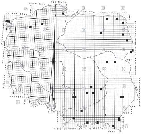 Przegląd Przyrodniczy XXV, 2 (2014) Ryc. 2. Polskie stanowiska Opilio dinaricus: Nie publikowane: Krzemionki Opatowskie [UTM EB 34]; Kopanica (gm.