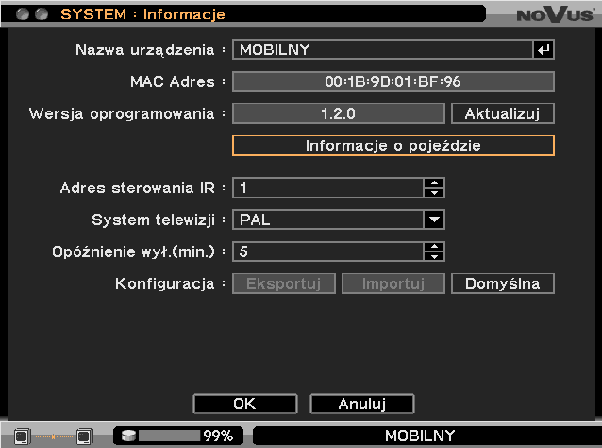 NDR-EA3104M Instrukcja obsługi wer. 1.0 MENU REJESTRATORA 3.1. SYSTEM Po wybraniu z menu głównego pozycji SYSTEM pojawi się poniŝszy ekran: W menu SYSTEM znajduje się pięć pod-menu dotyczących ustawień systemowych rejestratora.