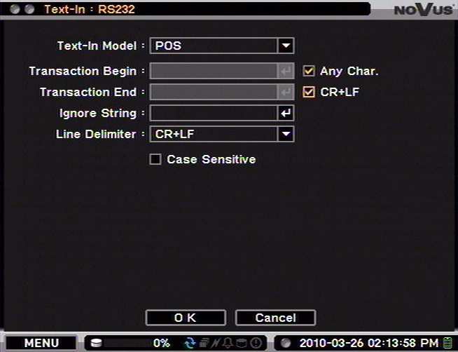 NDR-EA3104M User s manual - 1.0 version RECORDER S MENU Leftmost column of the table allows for enabling/disabling the text-in function for desired ports (RS- 232 or RS-485).
