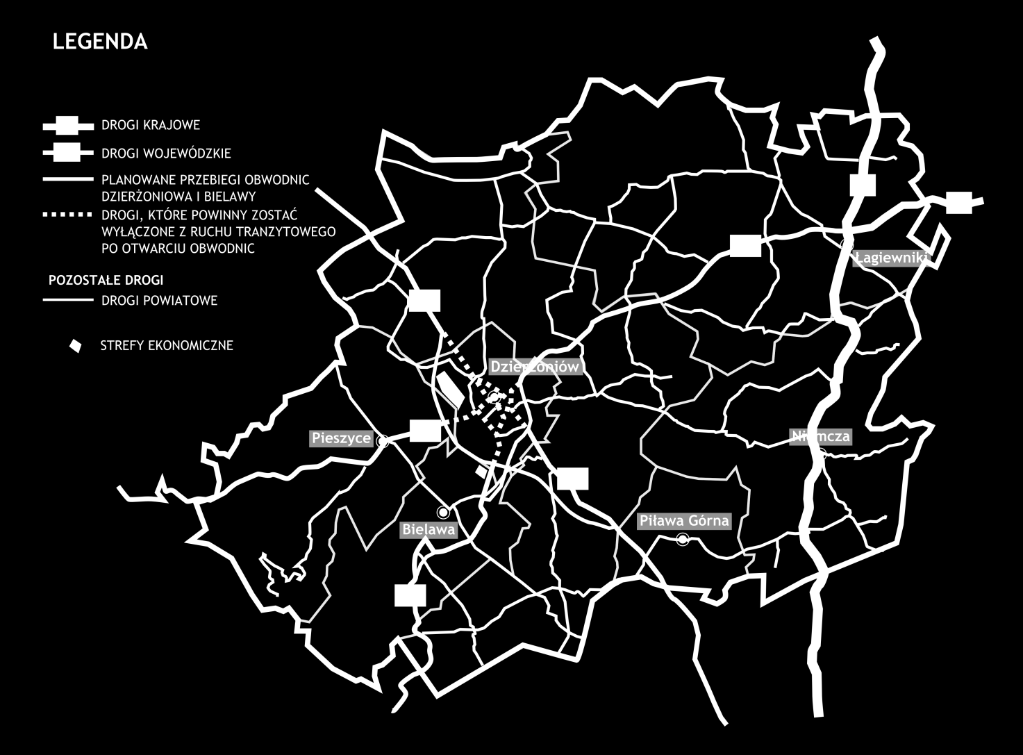 Strona48 obszary zurbanizowane były wolne od tego typu transportu, w tym celu planuje się budowę obwodnicy miasta Dzierżoniowa oraz rozbudowę obwodnicy miasta Bielawy.