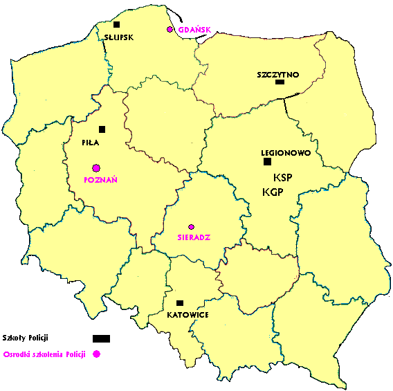 Rysunek nr 1. Rozmieszczenie jednostek szkoleniowych Policji Organizacja Komendy Głównej Policji Od 1 lutego 2006 r. zadania związane ze szkoleniem i doskonaleniem zawodowym policjantów realizuje m.