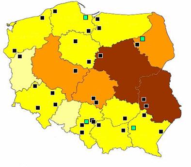 ZAŁĄCZNIK NR 8 Rozmieszczenie składowisk odpadów zawierających azbest na terenie Polski Wyroby ok. 2 mln Mg ok.