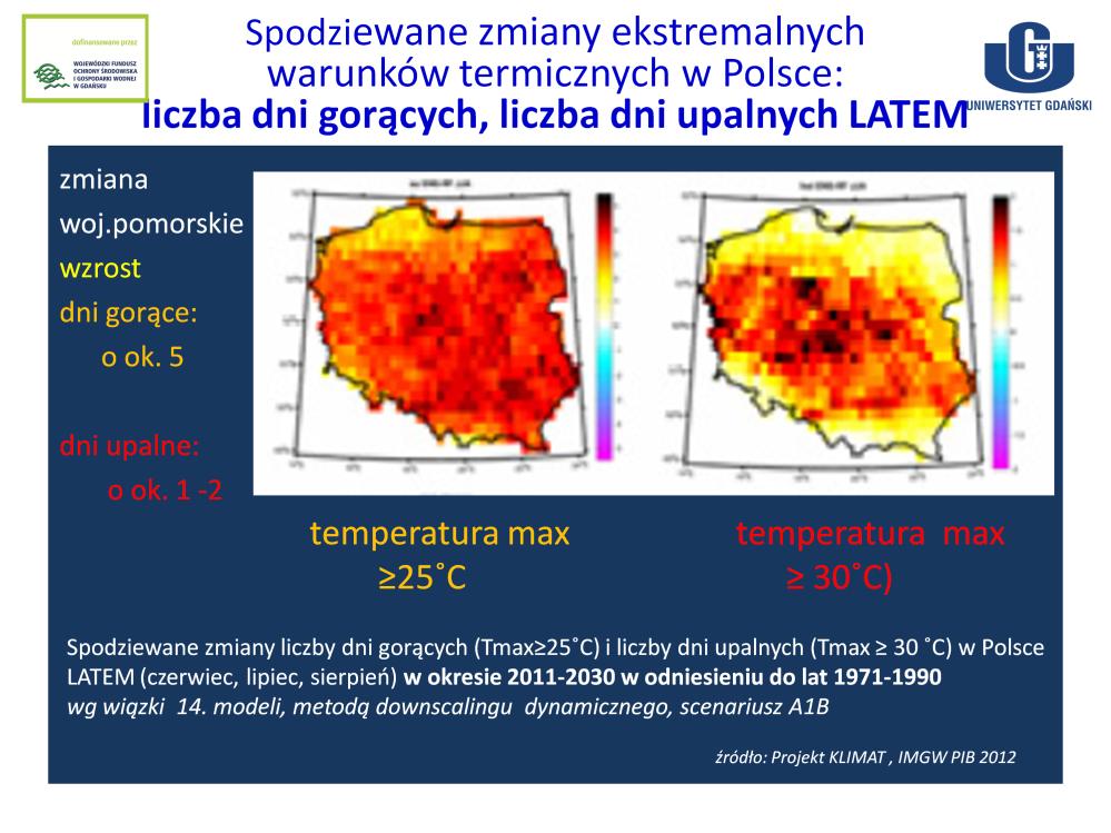 Według skonstruowanego scenariusza wiązkowego przewidywane jest zwiększenie się liczby dni gorących (Tmax 25 C) latem w okresie