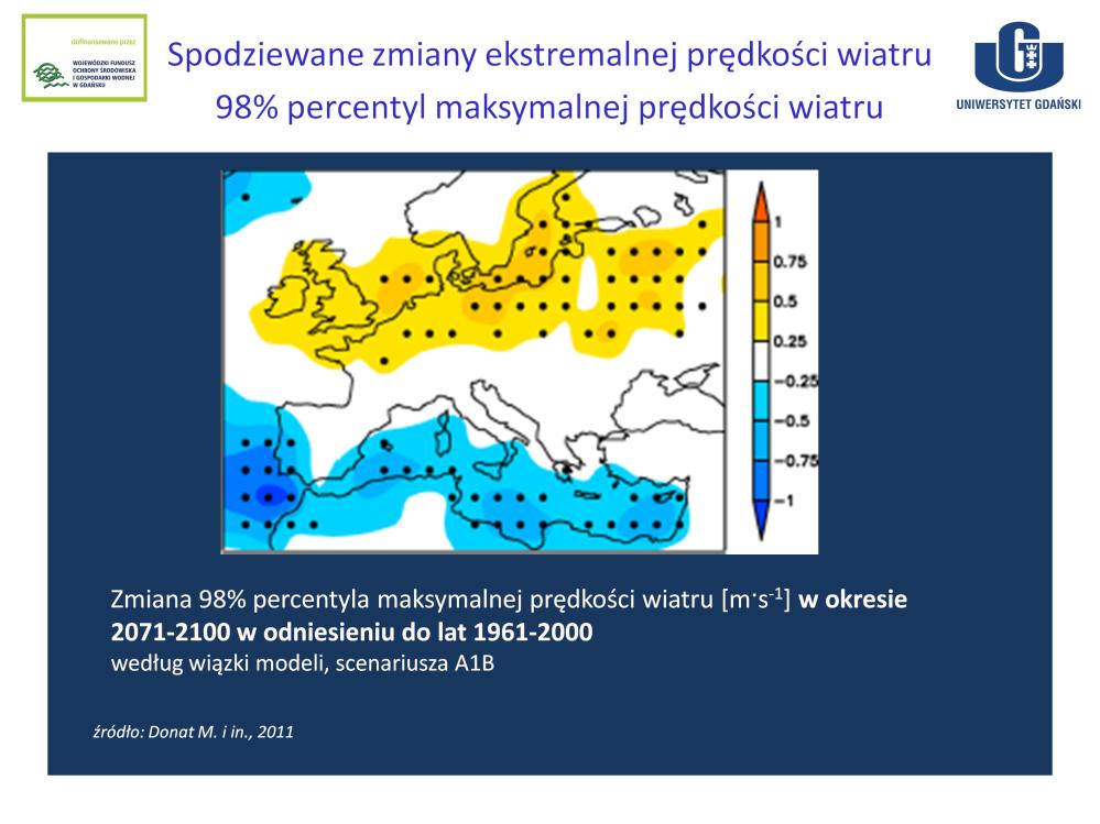 Badania międzynarodowe dotyczące zmian występowania wiatru o ekstremalnej prędkości przewidują wzrost liczby silnych sztormów (>8 Bft) w Europie Zachodniej i Środkowej.