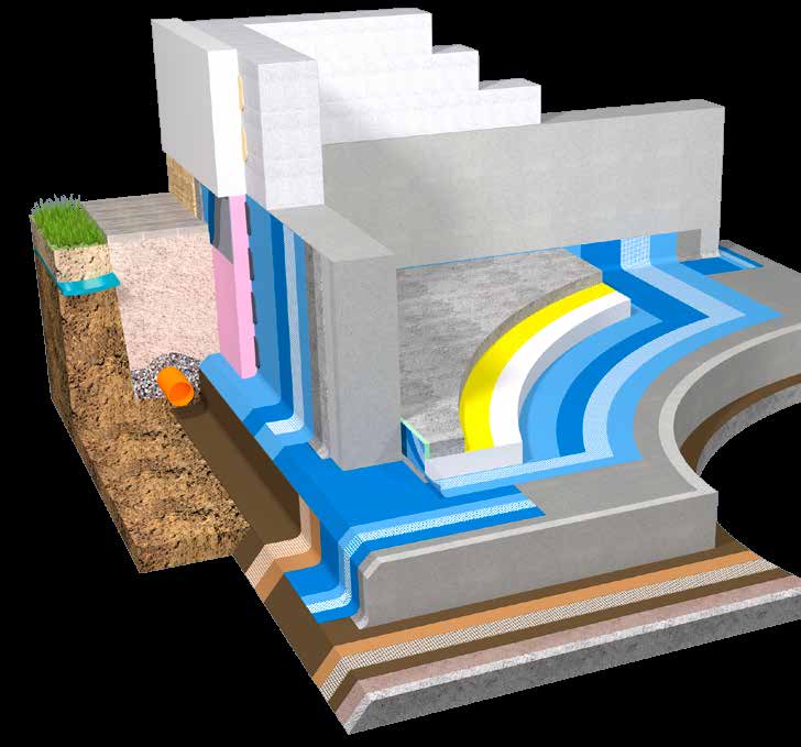 niająca 19 stały wysoki poziom wód gruntowych IZOLACJA PŁYTY FUNDAMENTOWEJ 1 chudy beton 2 warstwa gruntująca 10 ASFALBIT (1 warstwa) 3 powłoka hydroizolacyjna pozioma 11 chudego betonu do wyboru: