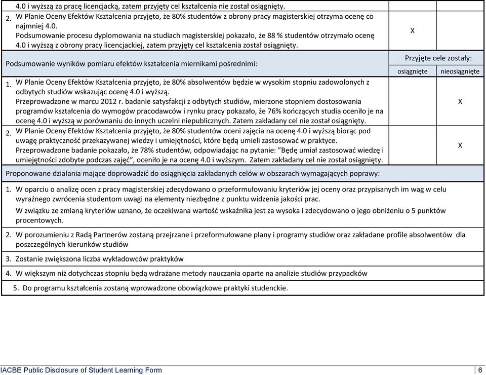 0 i wyższą z obrony pracy licencjackiej, zatem przyjęty cel kształcenia został osiągnięty.