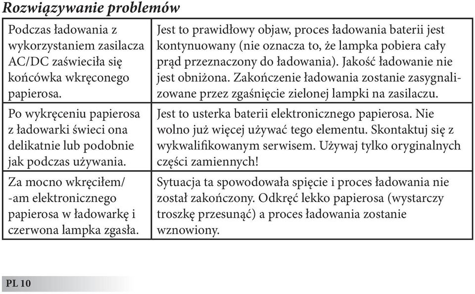 Jest to prawidłowy objaw, proces ładowania baterii jest kontynuowany (nie oznacza to, że lampka pobiera cały prąd przeznaczony do ładowania). Jakość ładowanie nie jest obniżona.