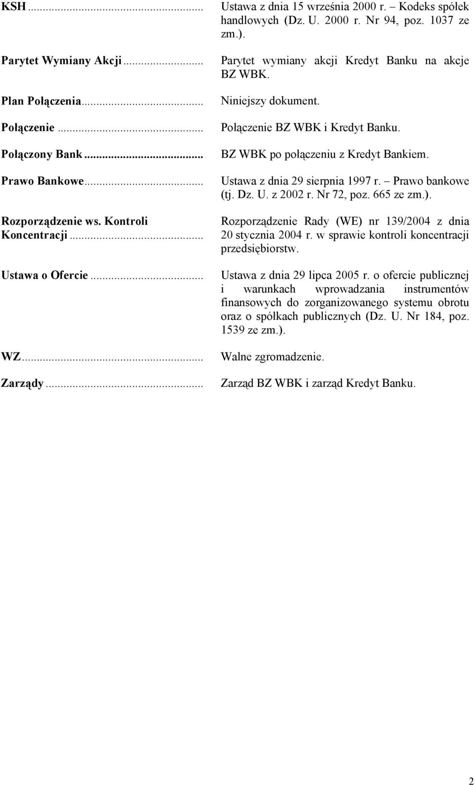 Połączenie BZ WBK i Kredyt Banku. BZ WBK po połączeniu z Kredyt Bankiem. Ustawa z dnia 29 sierpnia 1997 r. Prawo bankowe (tj. Dz. U. z 2002 r. Nr 72, poz. 665 ze zm.).