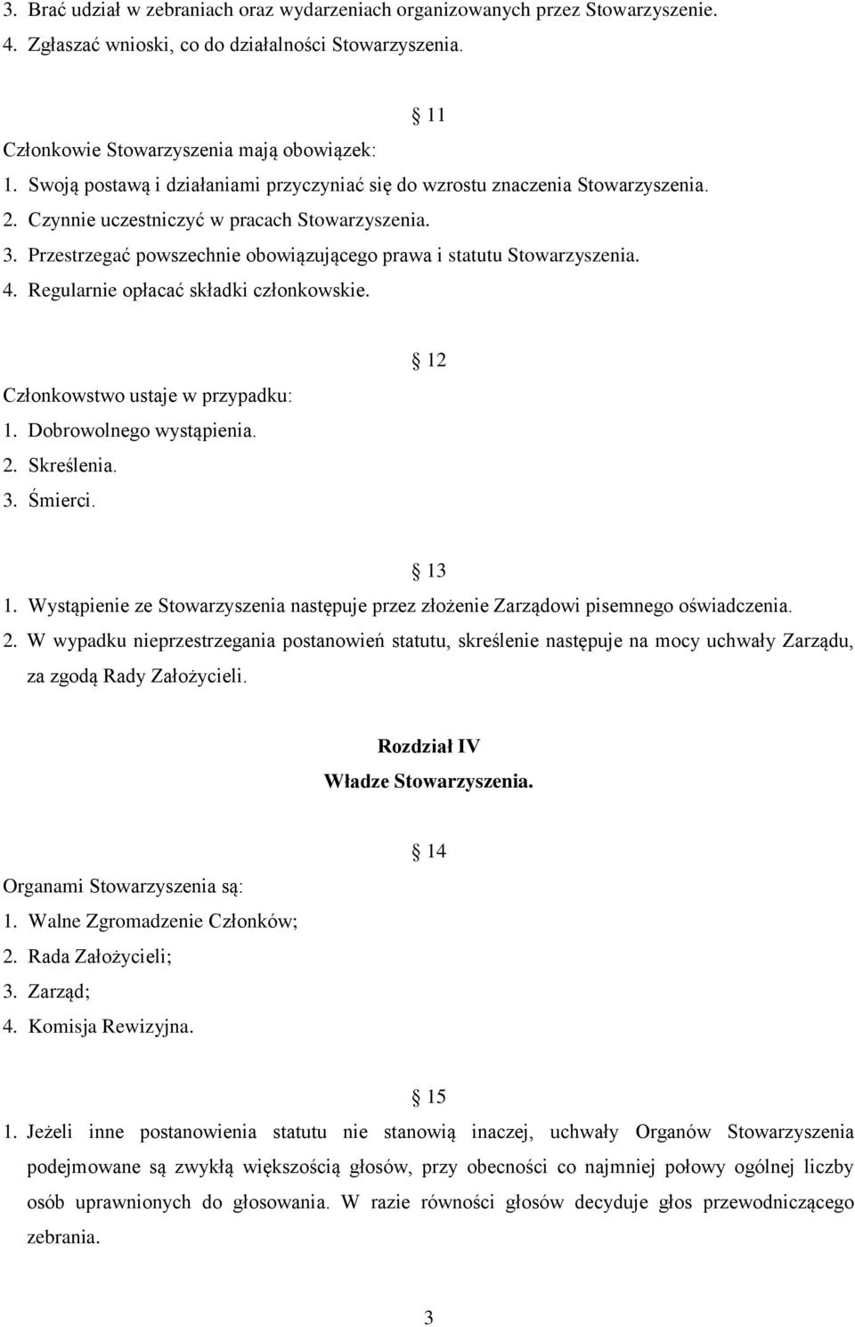 Przestrzegać powszechnie obowiązującego prawa i statutu Stowarzyszenia. 4. Regularnie opłacać składki członkowskie. Członkowstwo ustaje w przypadku: 1. Dobrowolnego wystąpienia. 2. Skreślenia. 3.