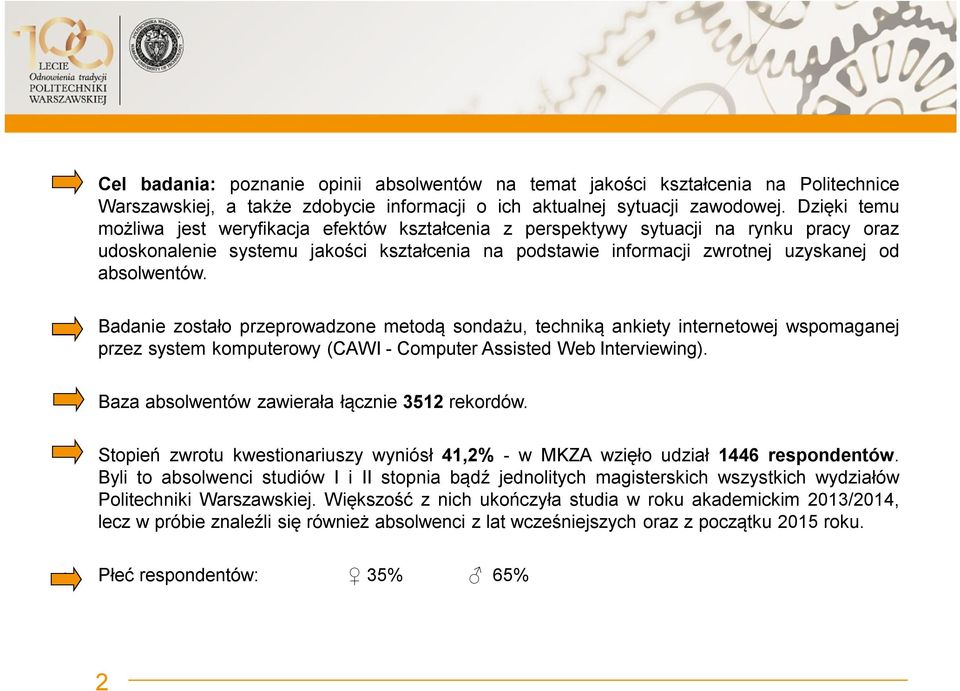 Badanie zostało przeprowadzone metodą sondażu, techniką ankiety internetowej wspomaganej przez system komputerowy (CAWI - Computer Assisted Web Interviewing).