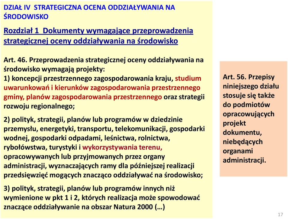 gminy, planów zagospodarowania przestrzennegooraz strategii rozwoju regionalnego; 2)polityk, strategii, planów lub programów w dziedzinie przemysłu, energetyki, transportu, telekomunikacji,