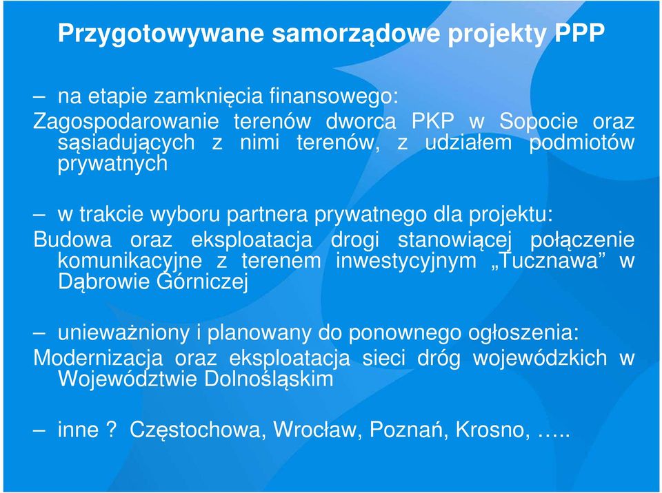 eksploatacja drogi stanowiącej połączenie komunikacyjne z terenem inwestycyjnym Tucznawa w Dąbrowie Górniczej unieważniony i planowany