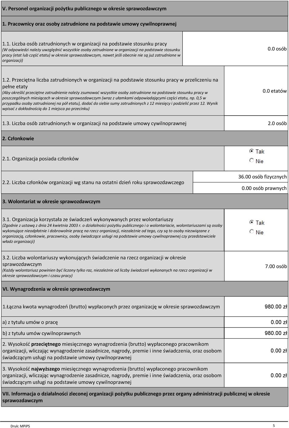 1. Liczba osób zatrudnionych w organizacji na podstawie stosunku pracy (W odpowiedzi należy uwzględnić wszystkie osoby zatrudnione w organizacji na podstawie stosunku pracy (etat lub część etatu) w