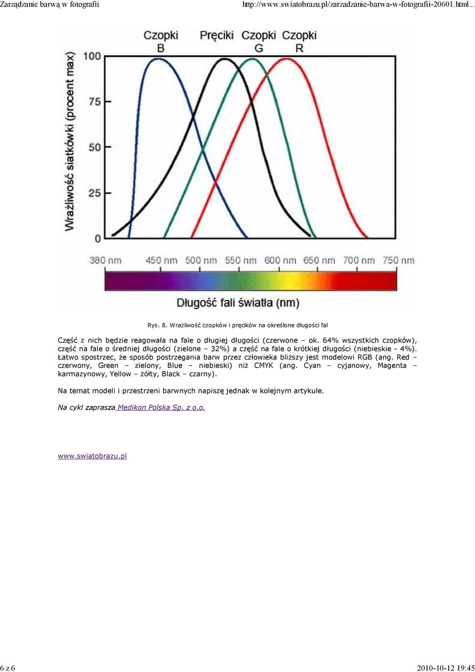 Łatwo spostrzec, że sposób postrzegania barw przez człowieka bliższy jest modelowi RGB (ang. Red czerwony, Green zielony, Blue niebieski) niż CMYK (ang.