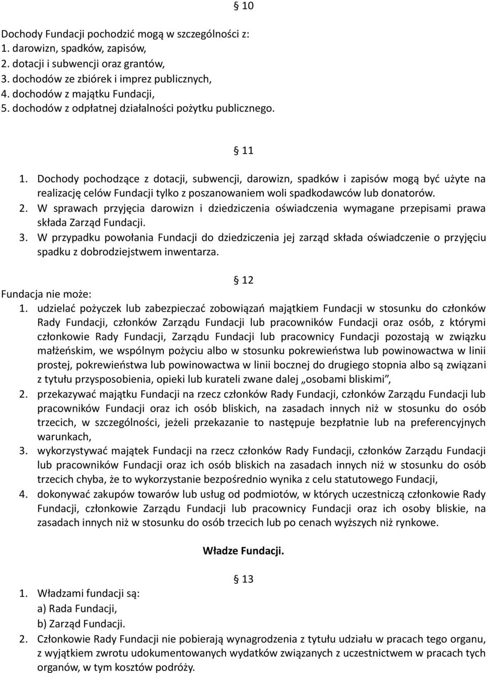 Dochody pochodzące z dotacji, subwencji, darowizn, spadków i zapisów mogą być użyte na realizację celów Fundacji tylko z poszanowaniem woli spadkodawców lub donatorów. 2.