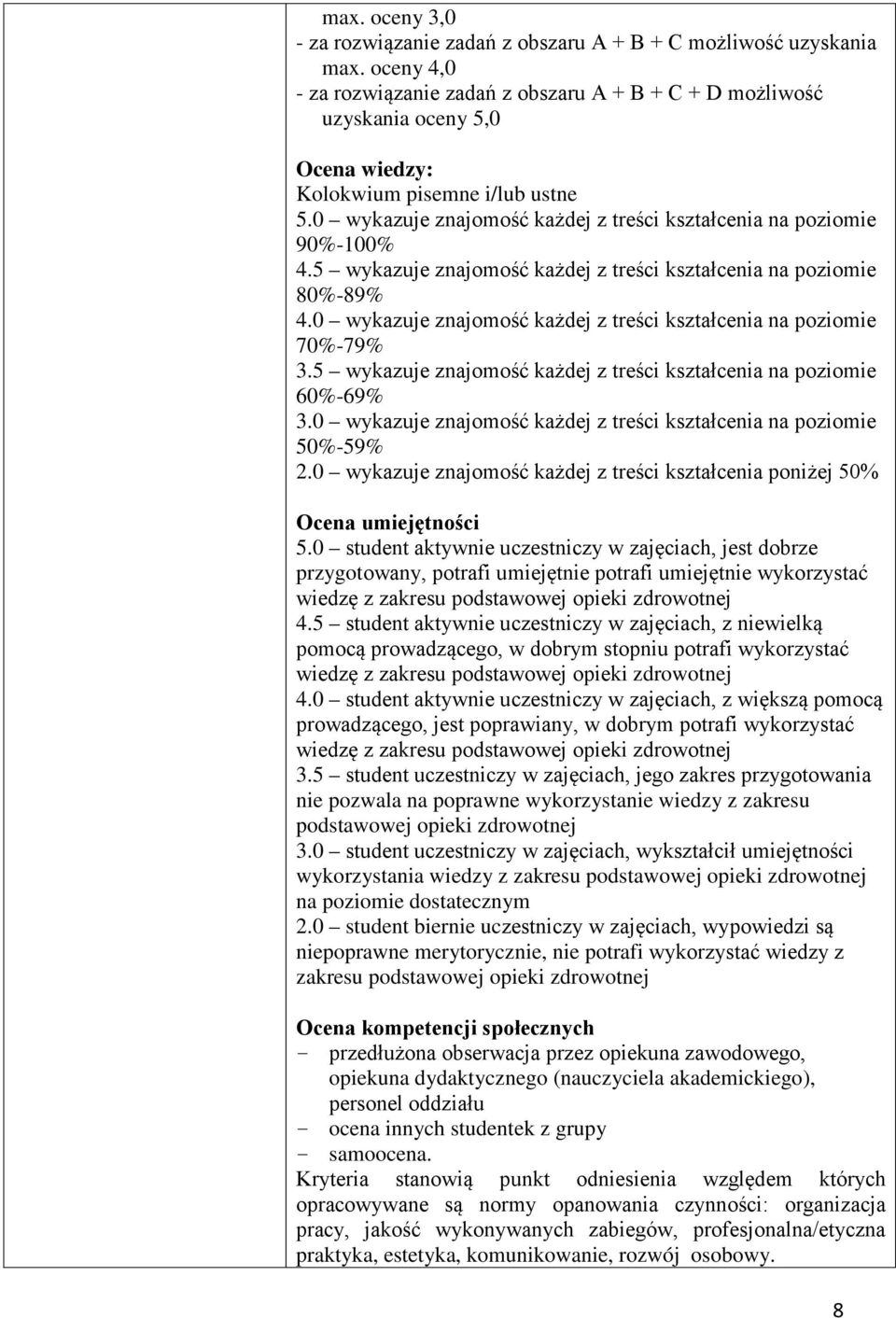 0 wykazuje znajomość każdej z treści kształcenia na poziomie 90%-100% 4.5 wykazuje znajomość każdej z treści kształcenia na poziomie 80%-89% 4.