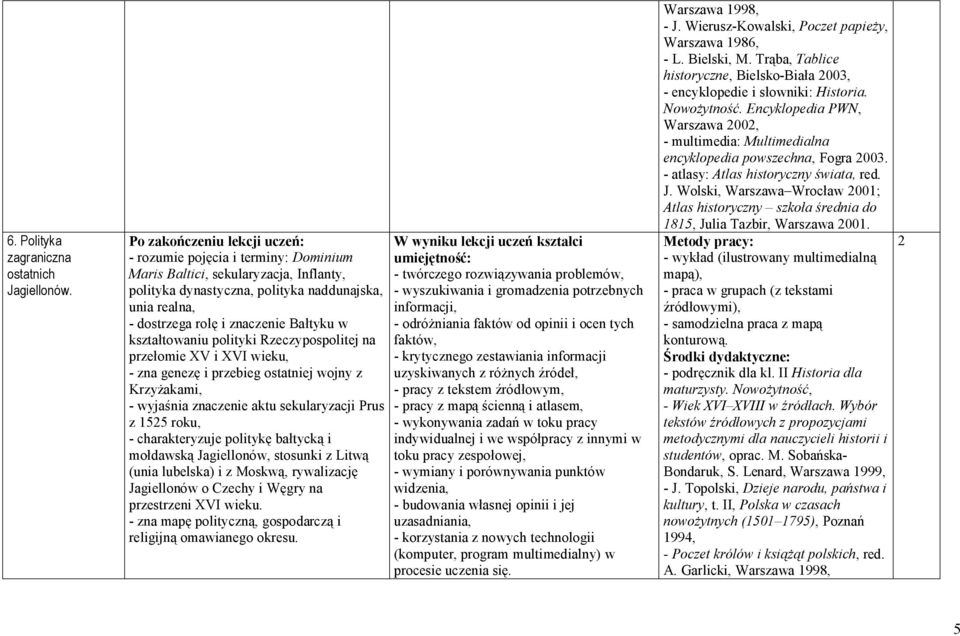 Rzeczypospolitej na przełomie XV i XVI wieku, - zna genezę i przebieg ostatniej wojny z Krzyżakami, - wyjaśnia znaczenie aktu sekularyzacji Prus z 155 roku, - charakteryzuje politykę bałtycką i