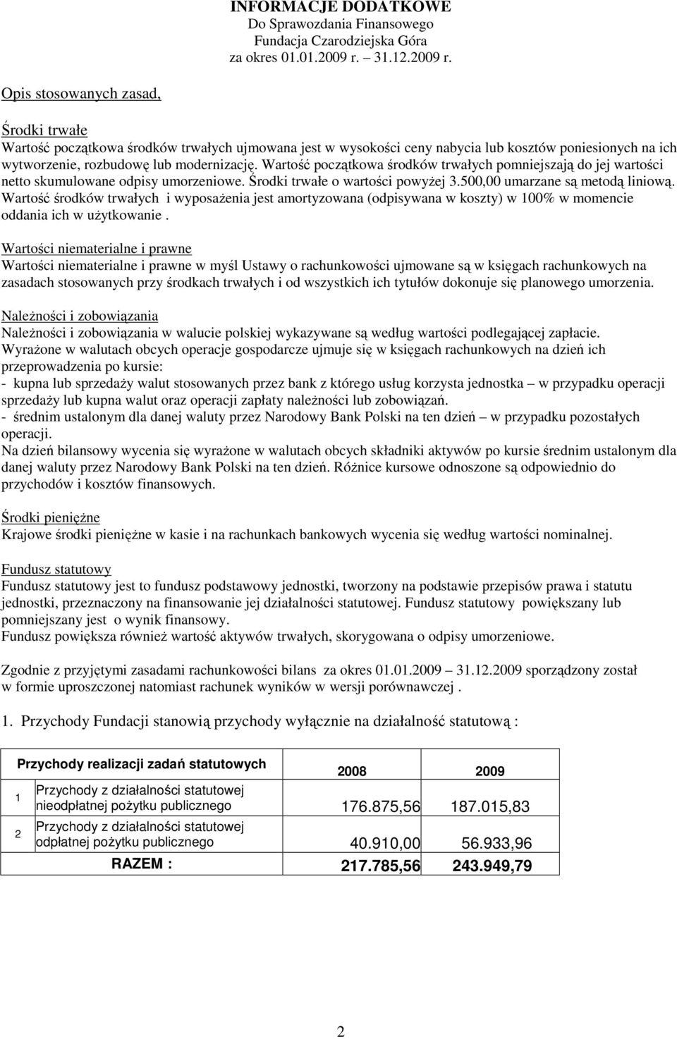 Wartość początkowa środków trwałych pomniejszają do jej wartości netto skumulowane odpisy umorzeniowe. Środki trwałe o wartości powyŝej 3.500,00 umarzane są metodą liniową.
