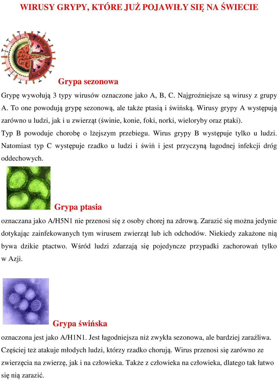 Typ B powoduje chorobę o lżejszym przebiegu. Wirus grypy B występuje tylko u ludzi. Natomiast typ C występuje rzadko u ludzi i świń i jest przyczyną łagodnej infekcji dróg oddechowych.