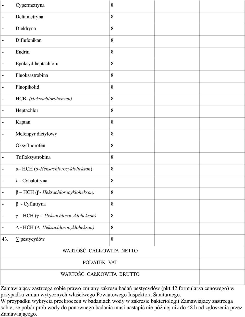 Heksachlorocykloheksan) 8 - - HCH ( Heksachlorocykloheksan) 8 43.