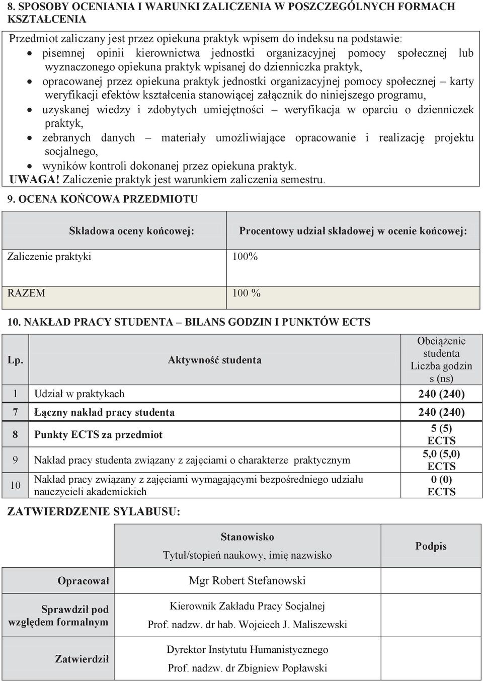 efektów kształcenia stanowiącej załącznik do niniejszego programu, uzyskanej wiedzy i zdobytych umiejętności weryfikacja w oparciu o dzienniczek praktyk, zebranych danych materiały umożliwiające