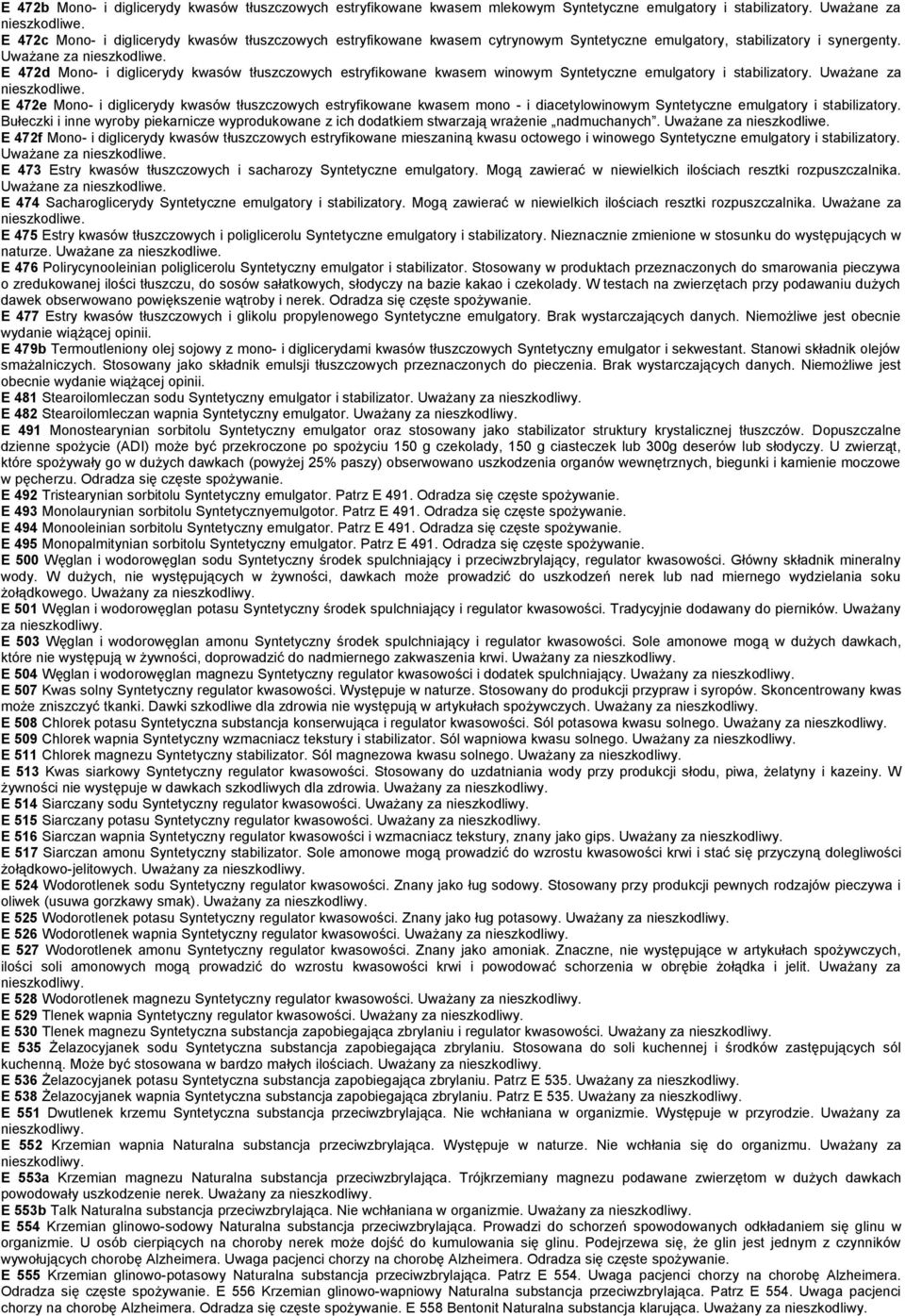 Uważane za E 472d Mono- i diglicerydy kwasów tłuszczowych estryfikowane kwasem winowym Syntetyczne emulgatory i stabilizatory.