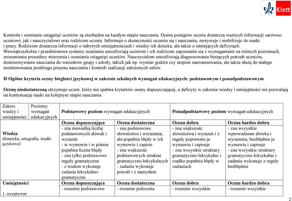 Rodzicom dostarcza informacji o nabytych umiejętnościach i wiedzy ich dziecka, ale także o istniejących deficytach.