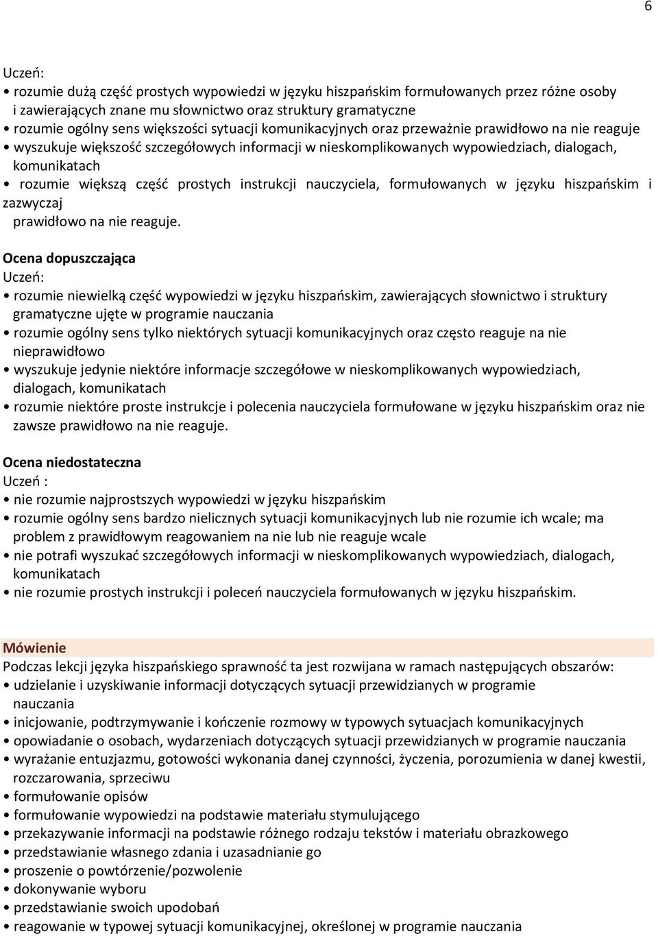 instrukcji nauczyciela, formułowanych w języku hiszpańskim i zazwyczaj prawidłowo na nie reaguje.