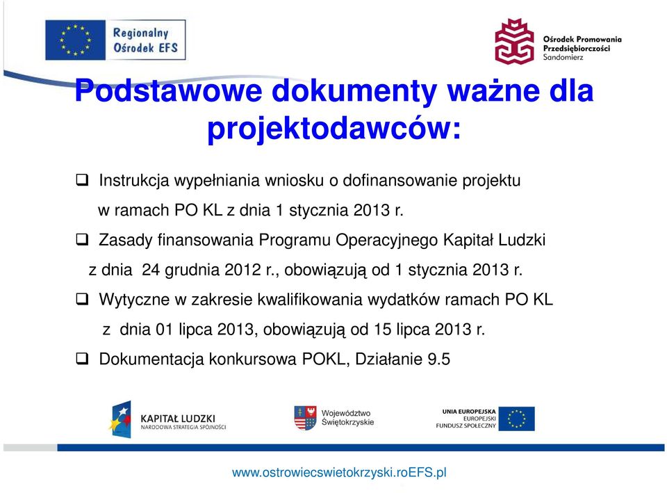 Zasady finansowania Programu Operacyjnego Kapitał Ludzki z dnia 24 grudnia 2012 r.