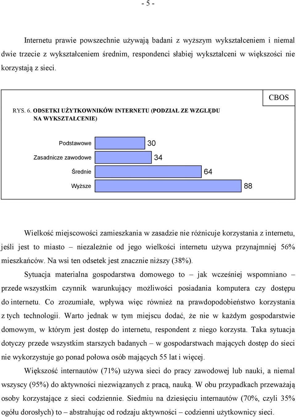 z internetu, jeśli jest to miasto niezależnie od jego wielkości internetu używa przynajmniej 56% mieszkańców. Na wsi ten odsetek jest znacznie niższy (38%).