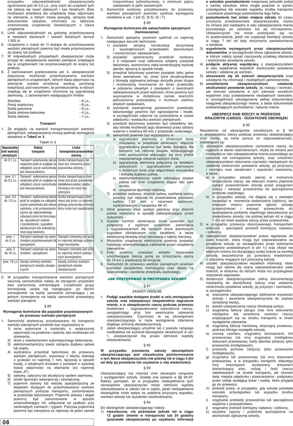 urzàdzenia 5. Limit odpowiedzialnoêci za gotówk przechowywanà w kasetach stalowych i kasach fiskalnych wynosi 1.500 z. 6.