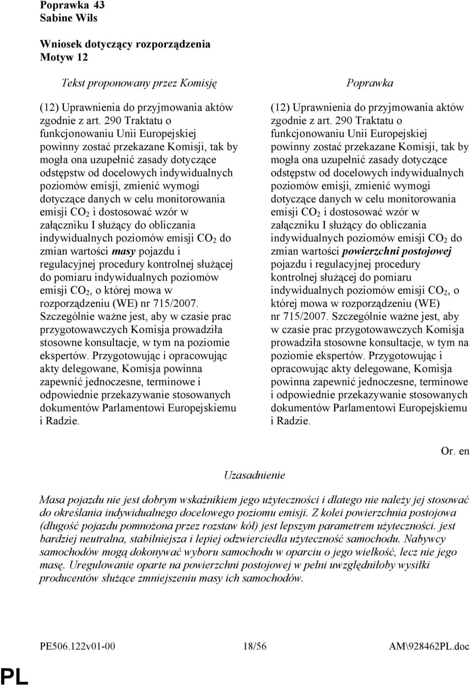 dotyczące danych w celu monitorowania emisji CO 2 i dostosować wzór w załączniku I służący do obliczania indywidualnych poziomów emisji CO 2 do zmian wartości masy pojazdu i regulacyjnej procedury
