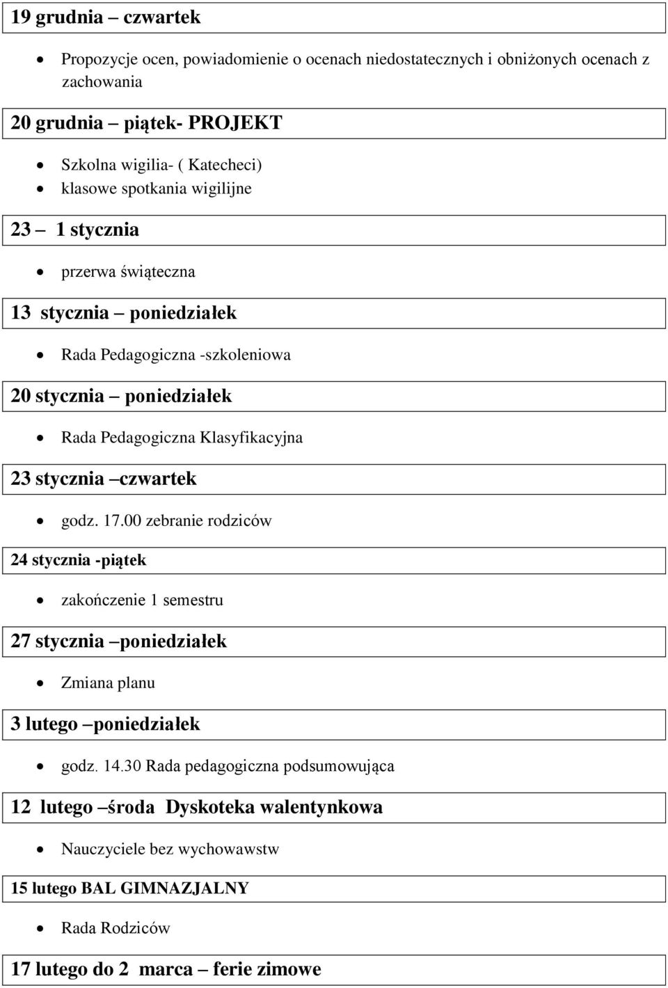 Klasyfikacyjna 23 stycznia czwartek godz. 17.