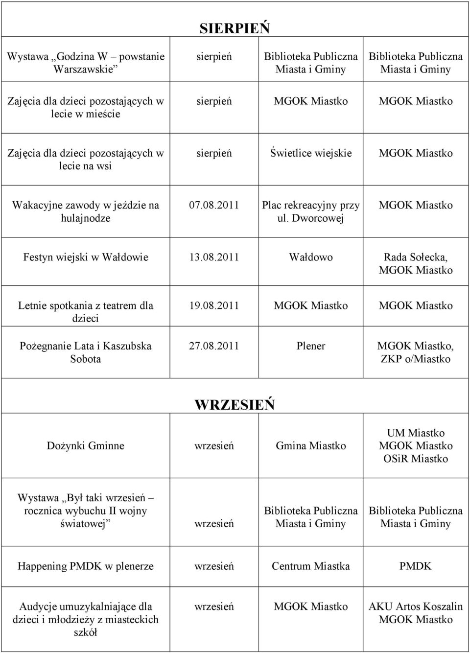 2011 Plac rekreacyjny przy ul. Dworcowej Festyn wiejski w Wałdowie 13.08.