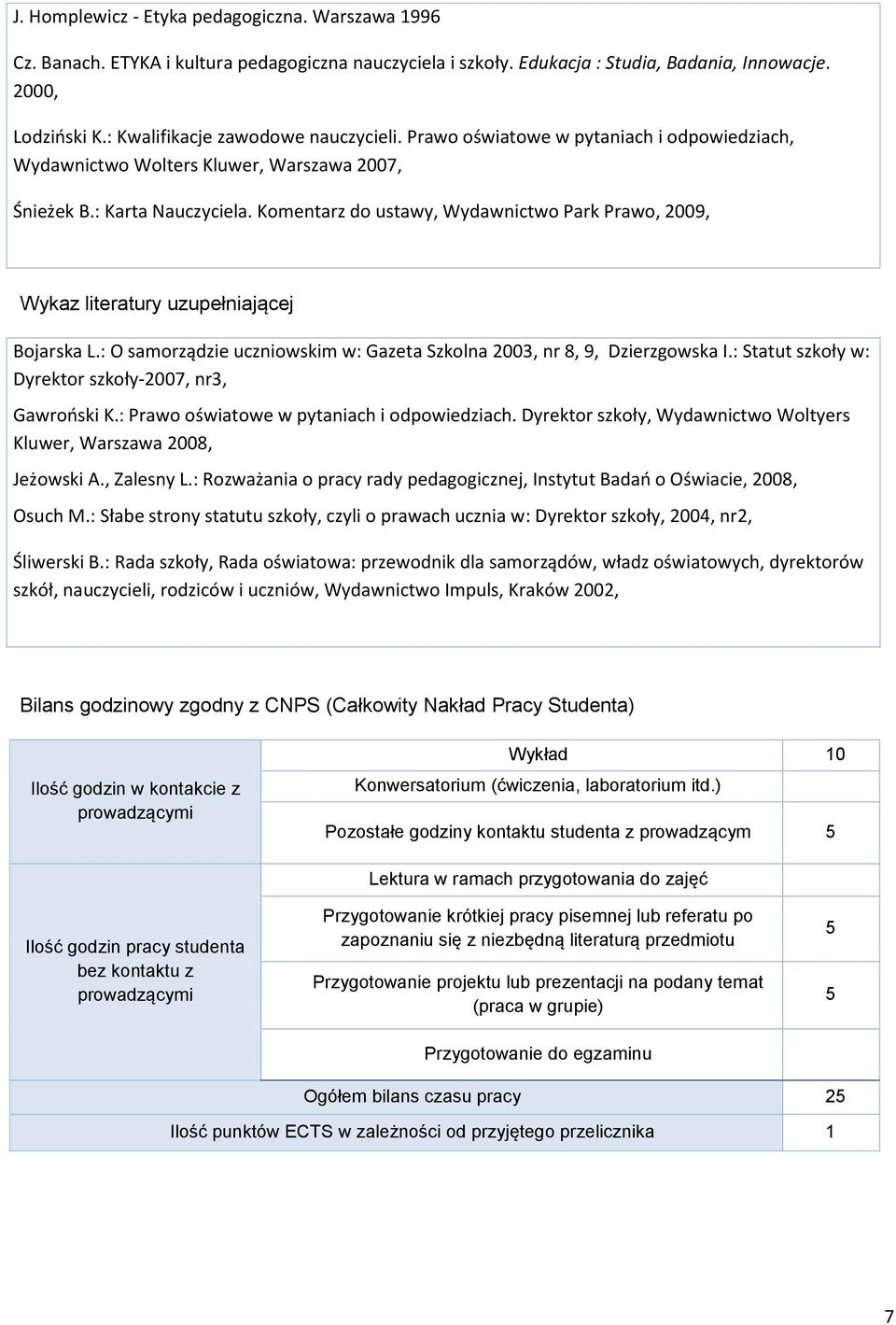 Komentarz do ustawy, Wydawnictwo Park Prawo, 2009, Wykaz literatury uzupełniającej Bojarska L.: O samorządzie uczniowskim w: Gazeta Szkolna 2003, nr 8, 9, Dzierzgowska I.