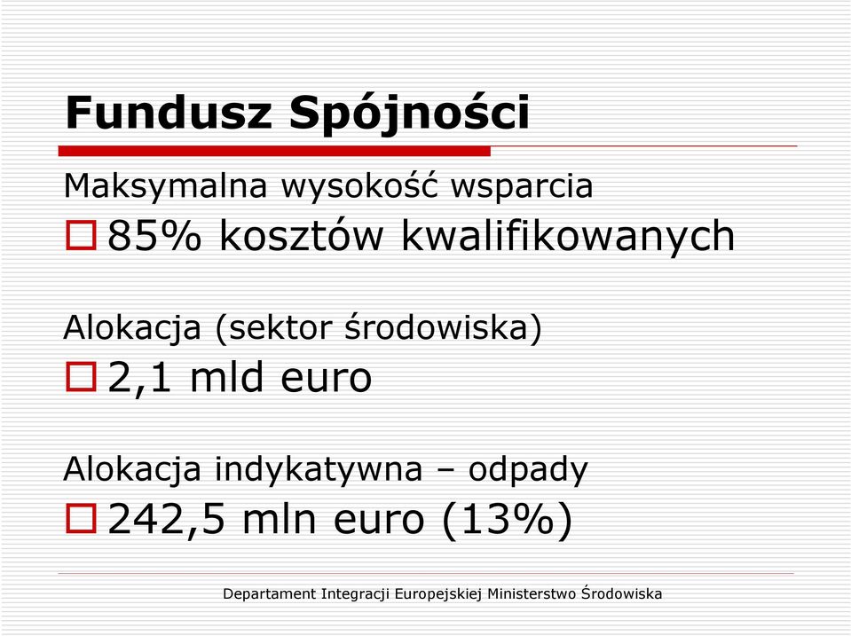 Alokacja (sektor środowiska) 2,1 mld euro