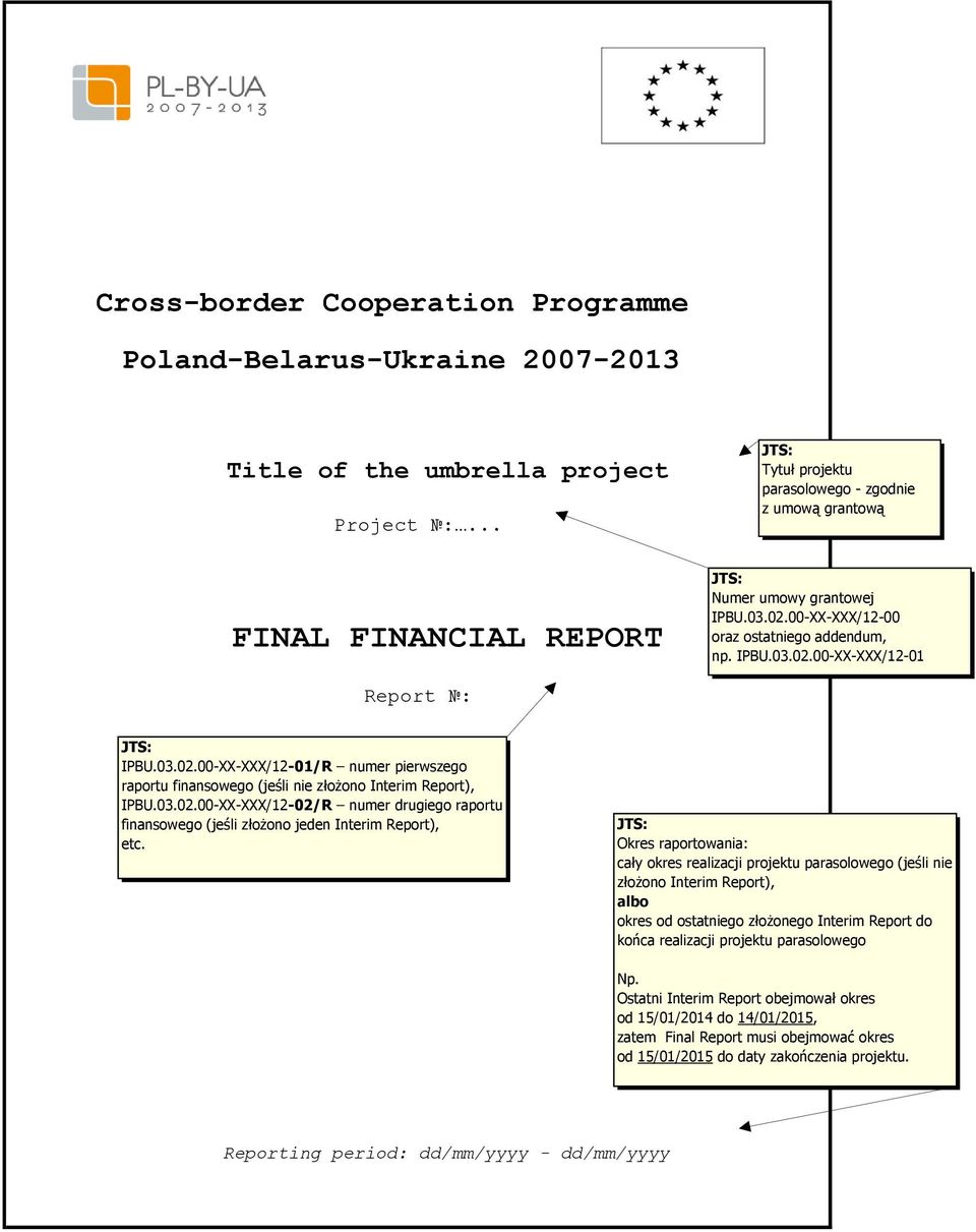 03.02.00-XX-XXX/12-01/R numer pierwszego raportu finansowego (jeśli nie złożono Interim Report), IPBU.03.02.00-XX-XXX/12-02/R numer drugiego raportu finansowego (jeśli złożono jeden Interim Report), etc.