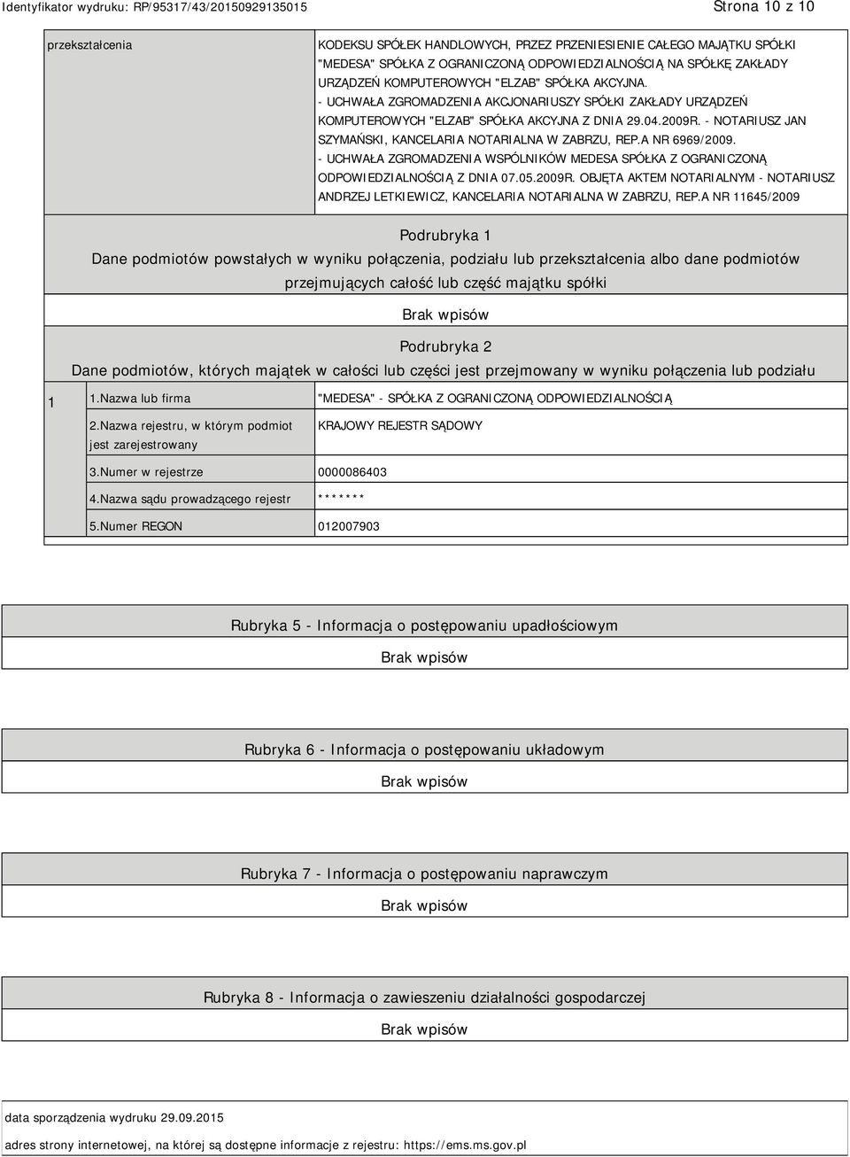 A NR 6969/2009. - UCHWAŁA ZGROMADZENIA WSPÓLNIKÓW MEDESA SPÓŁKA Z OGRANICZONĄ ODPOWIEDZIALNOŚCIĄ Z DNIA 07.05.2009R.