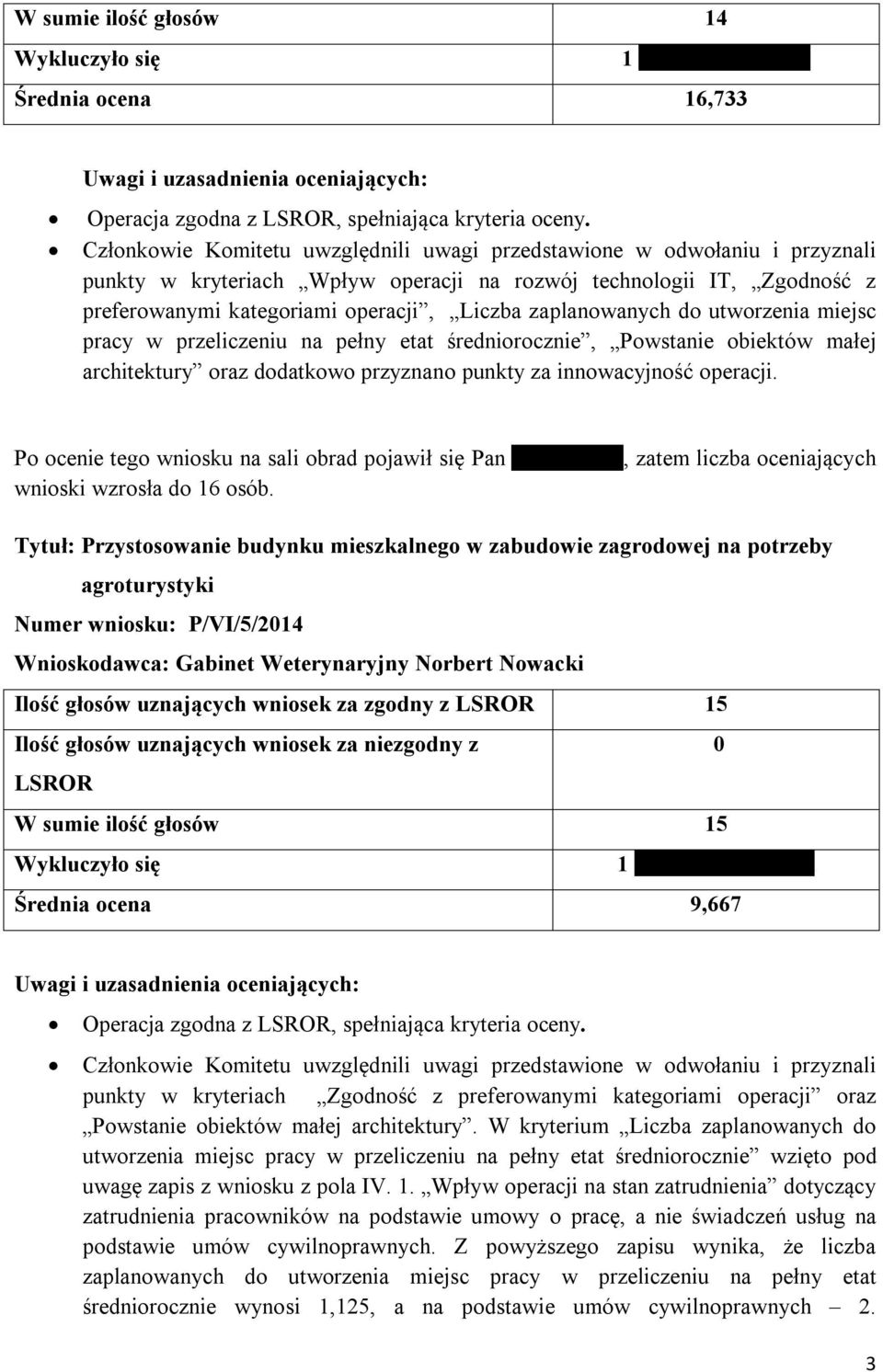 średniorocznie, Powstanie obiektów małej architektury oraz dodatkowo przyznano punkty za innowacyjność operacji.