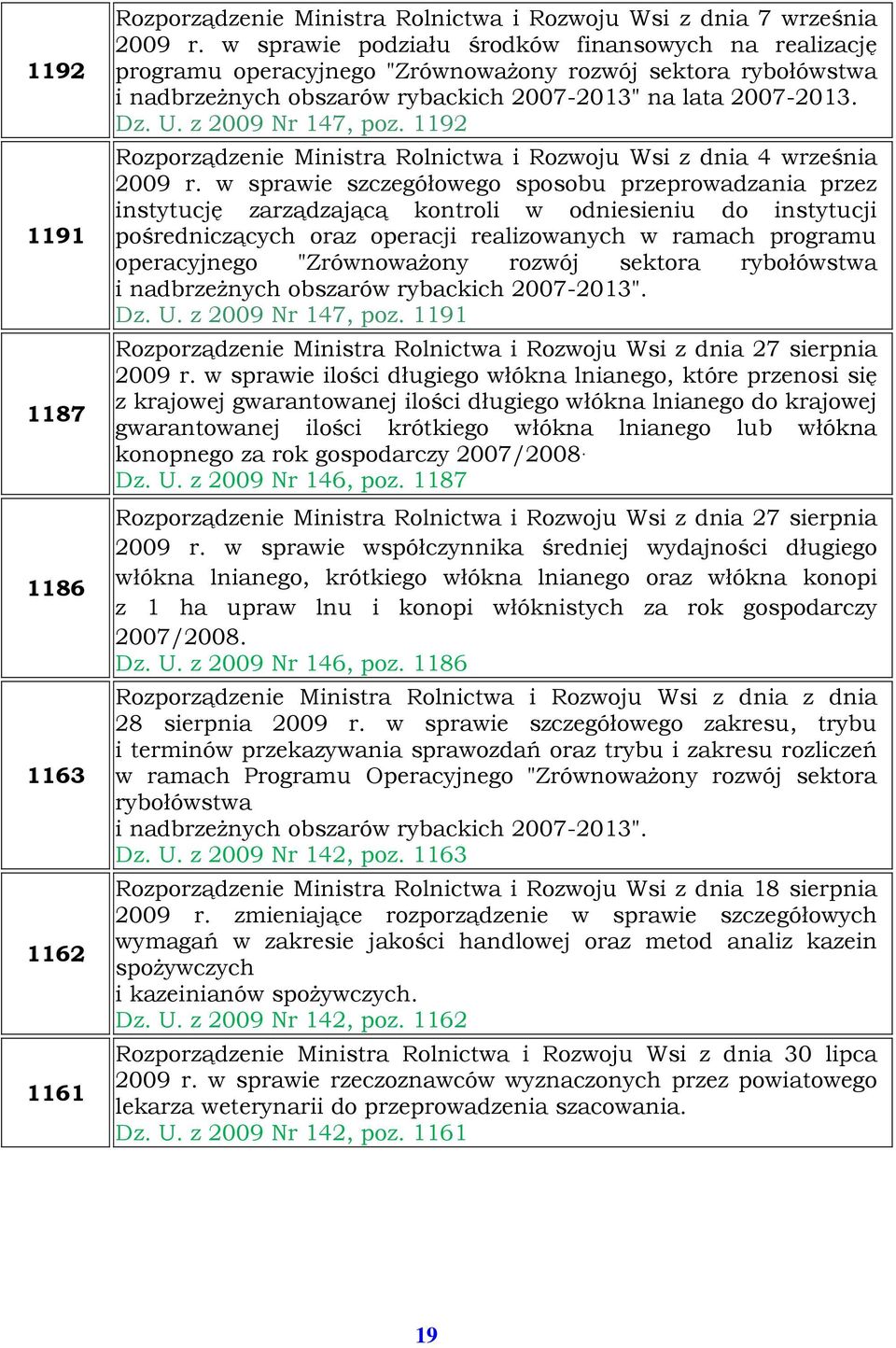 z 2009 Nr 147, poz. 1192 Rozporządzenie Ministra Rolnictwa i Rozwoju Wsi z dnia 4 września 2009 r.