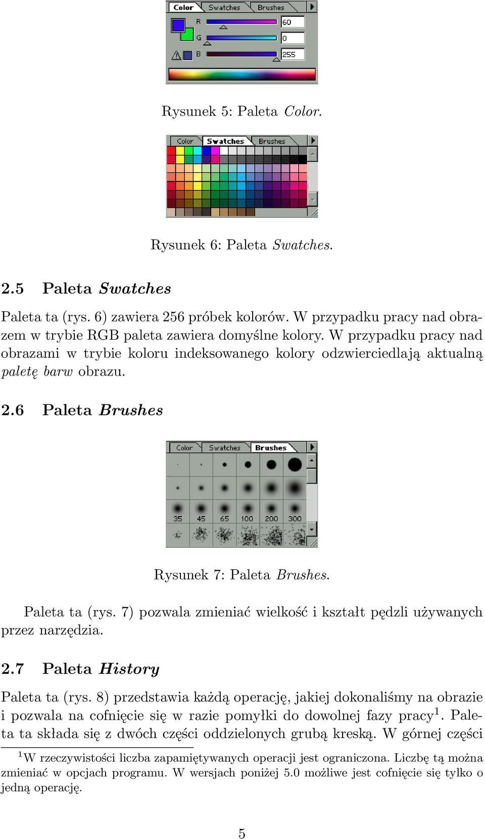 7) pozwala zmieniać wielkość i kształt pędzli używanych przez narzędzia. 2.7 Paleta History Paleta ta (rys.