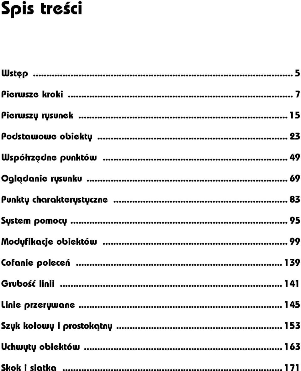 .. 83 System pomocy... 95 Modyfikacje obiektów... 99 Cofanie poleceń... 139 Grubość linii.