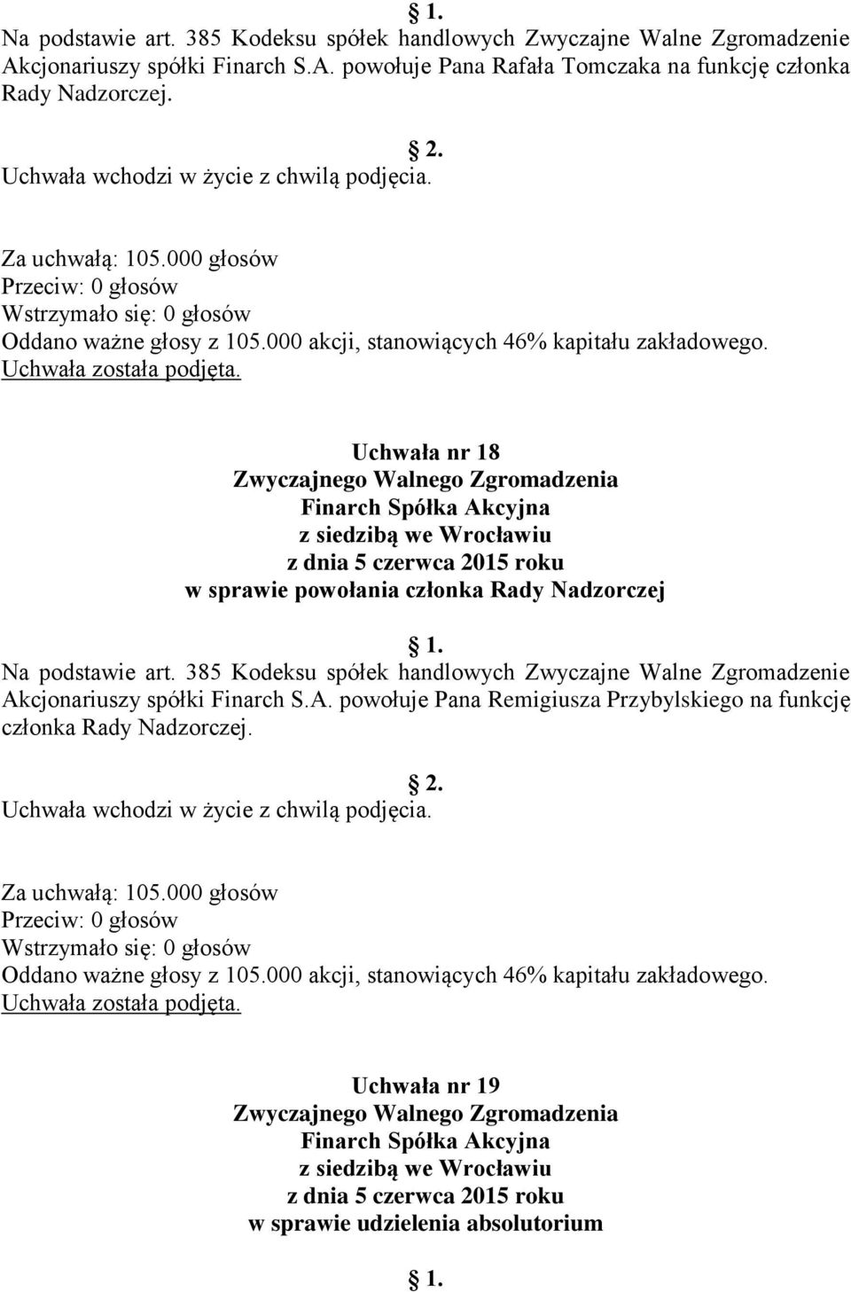 Uchwała nr 18 w sprawie powołania członka Rady Nadzorczej A.