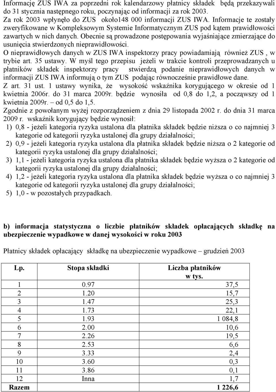 Obecnie są prowadzone postępowania wyjaśniające zmierzające do usunięcia stwierdzonych nieprawidłowości. O nieprawidłowych danych w ZUS IWA inspektorzy pracy powiadamiają również ZUS, w trybie art.