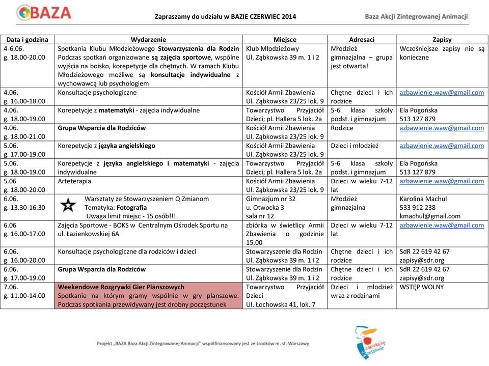 W ramach Klubu owego możliwe są konsultacje indywidualne z wychowawcą lub psychologiem Korepetycje z matematyki - zajęcia indywidualne Towarzystwo