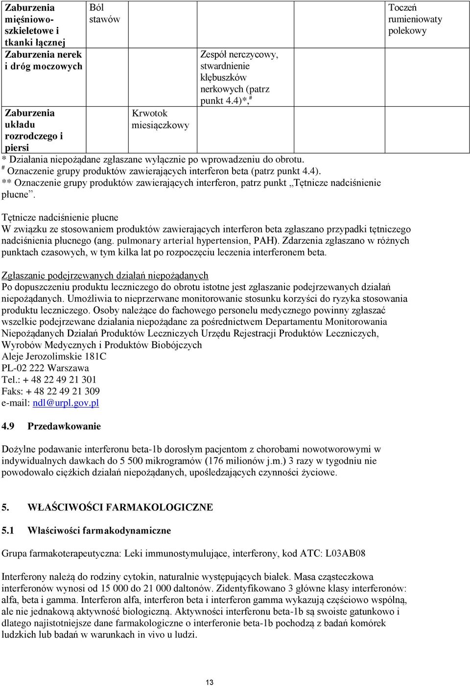 Tętnicze nadciśnienie płucne W związku ze stosowaniem produktów zawierających interferon beta zgłaszano przypadki tętniczego nadciśnienia płucnego (ang. pulmonary arterial hypertension, PAH).