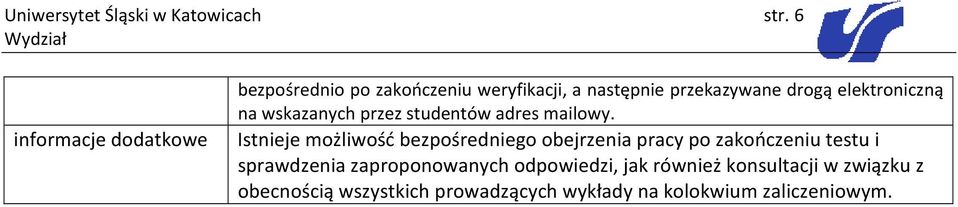 wskazanych przez studentów adres mailowy.