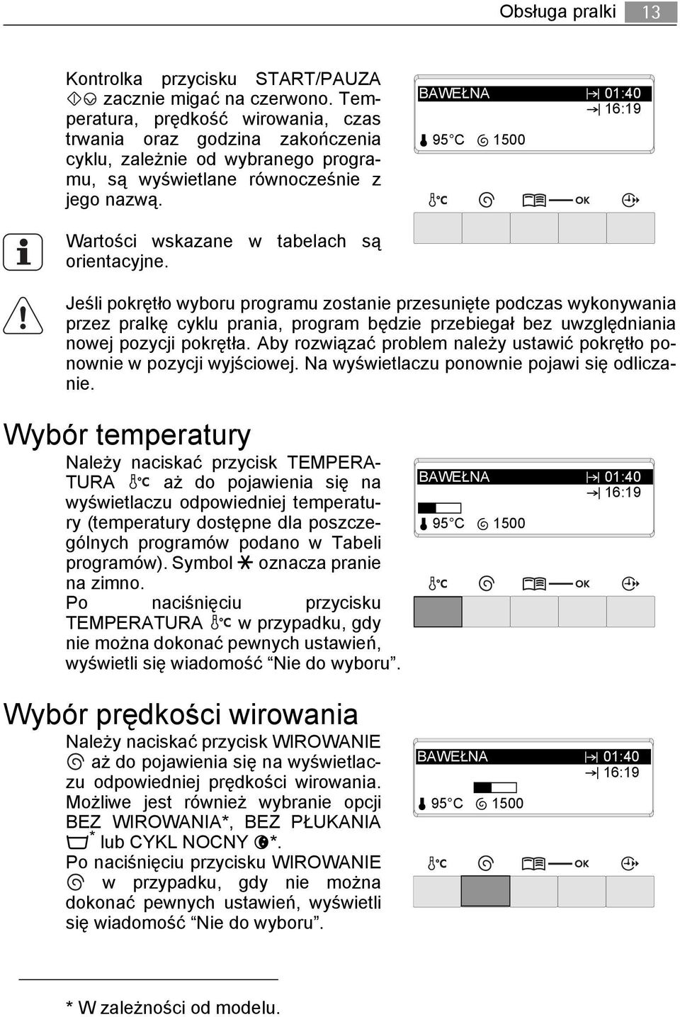 BAWEŁNA 01:40 16:19 95 C 1500 Wartości wskazane w tabelach są orientacyjne.